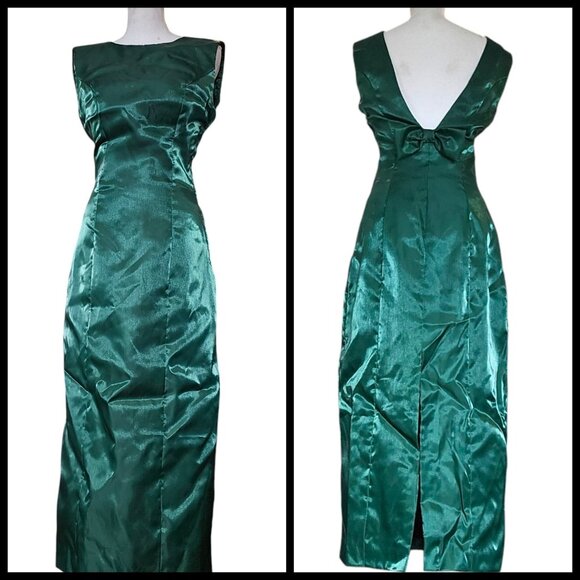 VTG Womens Formal Dress Emerald Green Irresdescent 70s Does 40s Style Long Sz‎ 4 - Picture 1 of 11